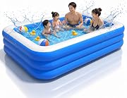プール 大型 家庭用 折り畳み式 長方形 3つ 気室 折りたたみ式 排水簡単 庭 ベランダ 室内遊び 水遊び 猛暑対策 日本語説明書付き(M(210×140×56cm))