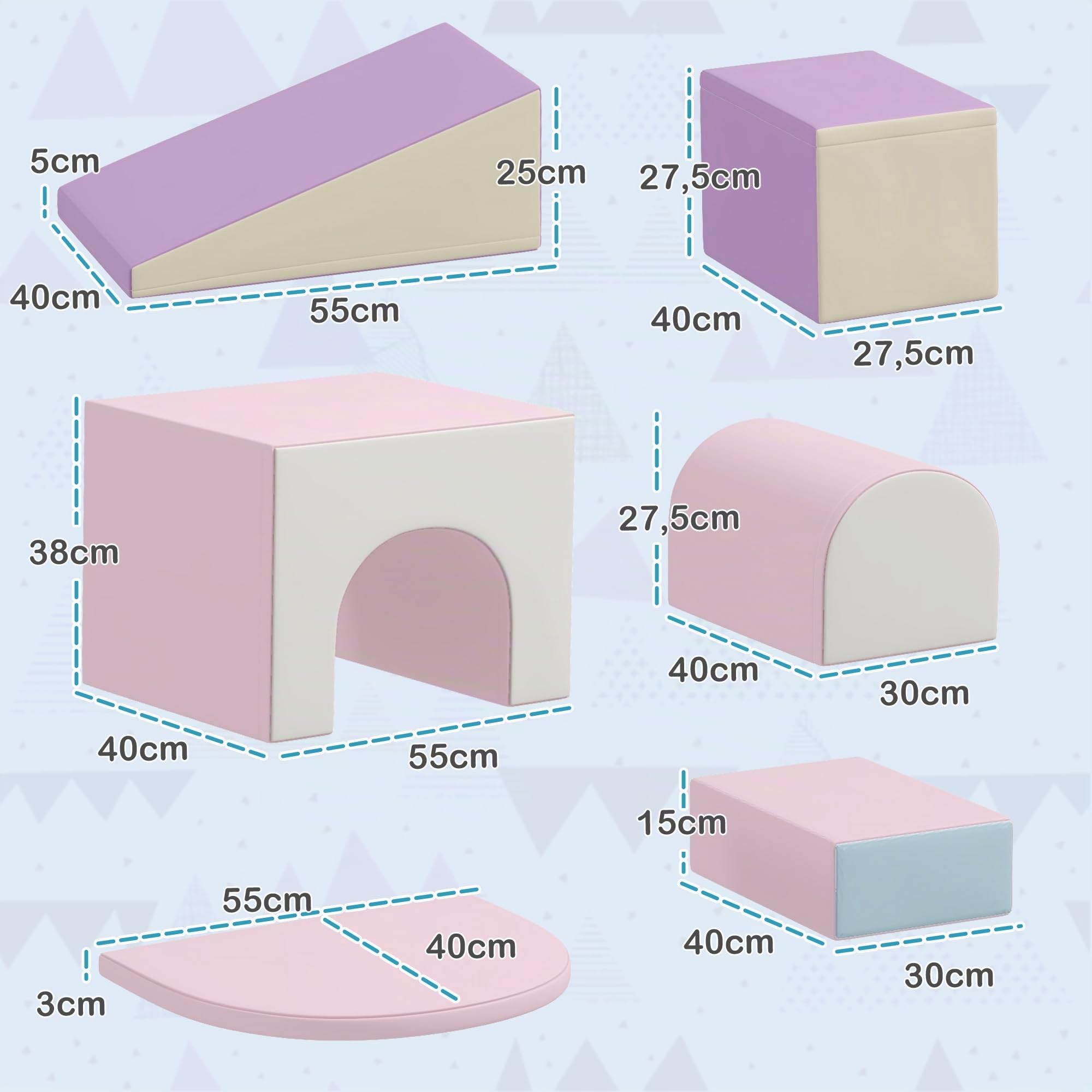 HOMCOM 7PCS Modulo motricità bébé parcours motricité bébé blocchi da costruzione in schiuma EPE con rivestimento sintetico - giocattoli educativi per bambini in età prescolare, multicolore