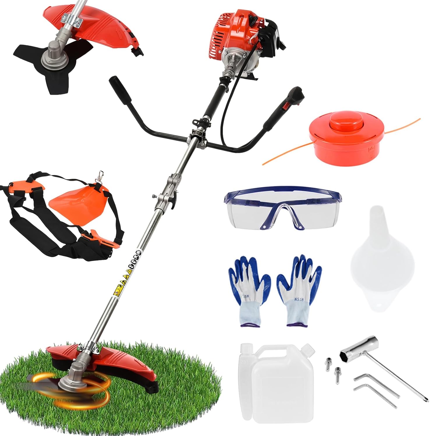 Gas Weed Wacker 52cc 2 Stroke Oil 2 in 1 Multifunctional Weed Eater, Gas Powered Cordless Trimmer Hedge Pruner Brush Cutter 10 Inch 8500Rpm for Shrubs and Weeds