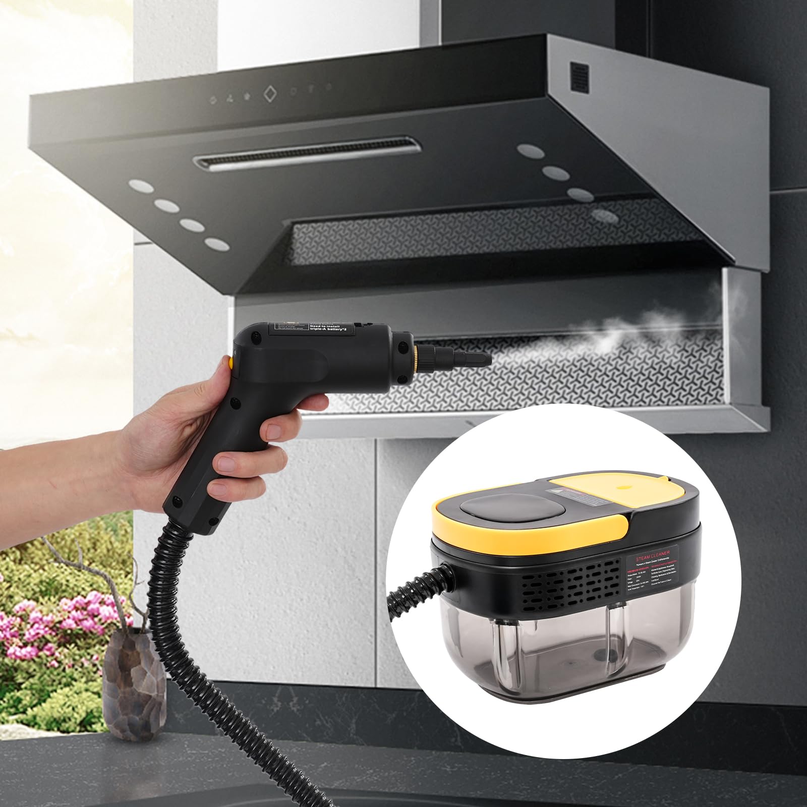 Handdampfreiniger 1500W Dampfreiniger 1600ml Wassertank | 3 Dampfstufen 15s Aufheizzeit 3,0bar Zubehör Auto Fenster Küche Bad Boden Fliesen Teppich Sofa Polster Haushaltsreinigung