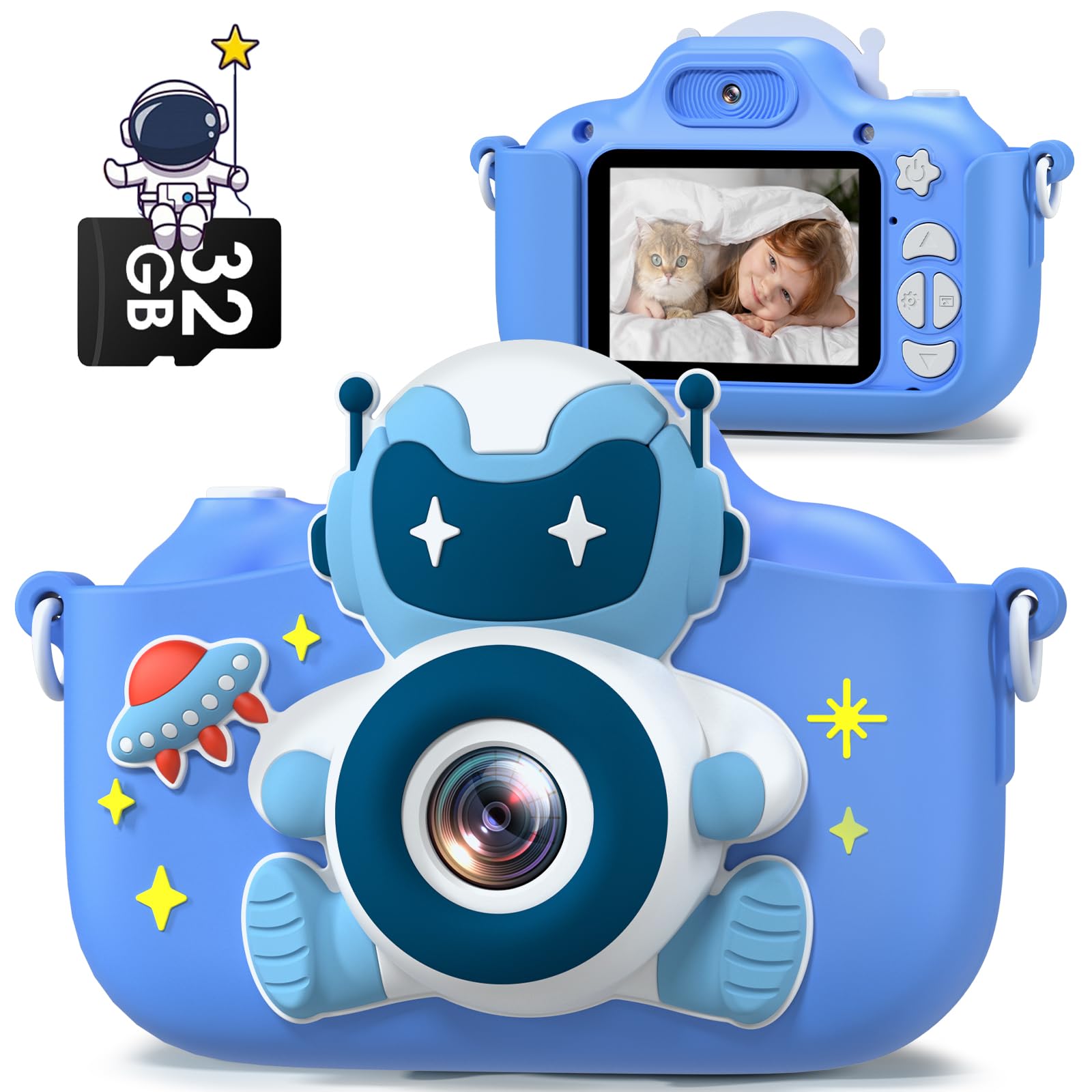 Gofunly Macchina Fotografica Bambini, 2.0 Pollici Mini Ricaricabile Fotocamera Digitale Bambini HD 1080P Selfie Videocamera con Scheda 32GB, Regalo Natale & Compleanno per Ragazze Ragazzi 3 a 12 Anni