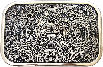 MASOP Retro Square Maya Solar Aztec Calendar Stone Belt Buckle Metal Alloy