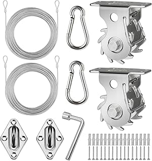 COOLYARD Shade Sail Hardware Kit Ratchet Winch Set Cable Rope Tightener 6 Inch Hanging Kit Pad Eyes Snap Hooks for Rectangle Square Triangle Shade Sail Installation