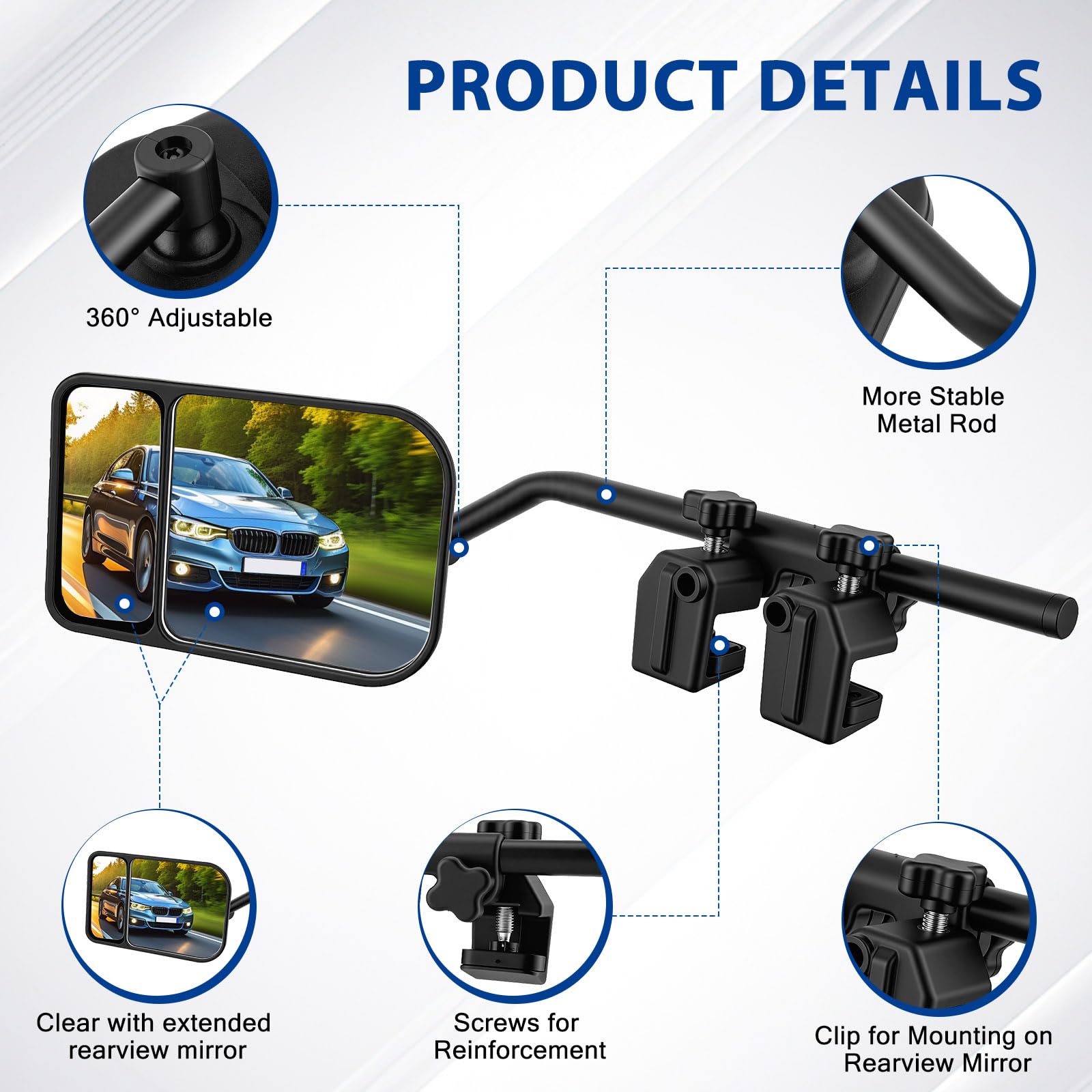 Universal Caravan Towing Mirrors Pair - Adjustable Wing Mirror Extensions with Clamps & Straps for Cars, 4x4s, Motorhomes - Eliminate Blind Spots (Style C) - 3