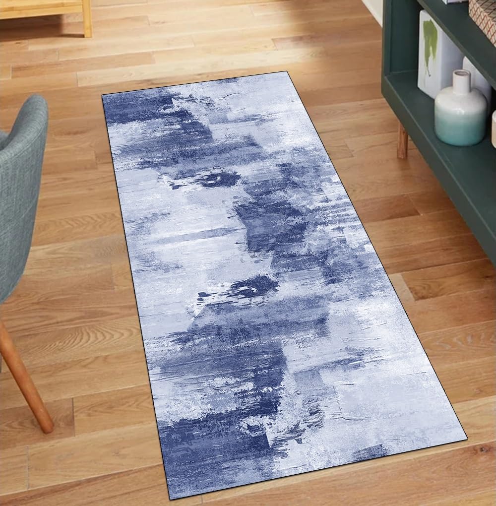 Alfombra lavable antideslizante azul de 80x120 cm que elimina resbalones en pasillos y cuartos