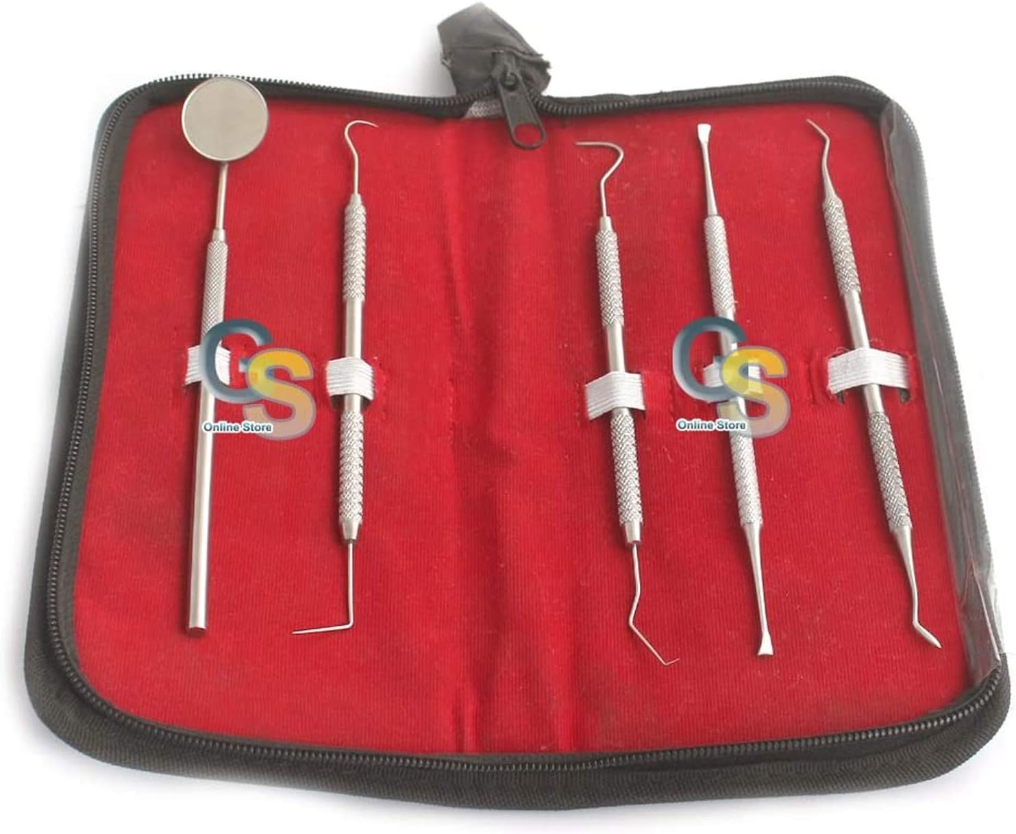 G.S 5 Pieces Dental Scaler Set with Leather Look CASE