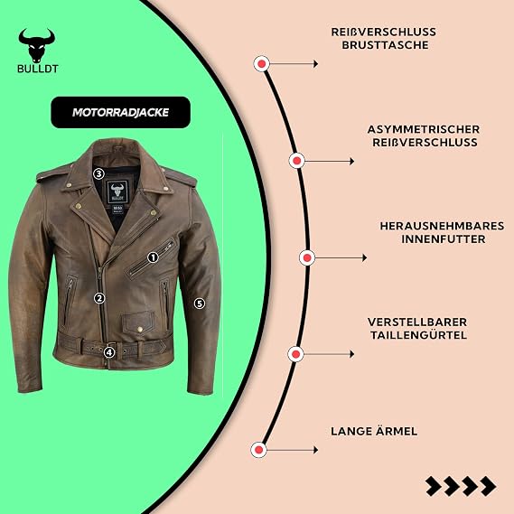 BULLDT Brando Motorcycle Jacket Rocker Jacket Chopper Leather Jacket Retro Vintage