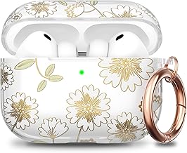 Delidigi Funda AirPods Pro 3 con Mosquetón, Bonito Diseño Floral Estampado Caliente, Funda Protectora TPU Translúcida para Apple AirPods Pro 3.ª Generación (2025), Dos Piezas con Cierre Presión