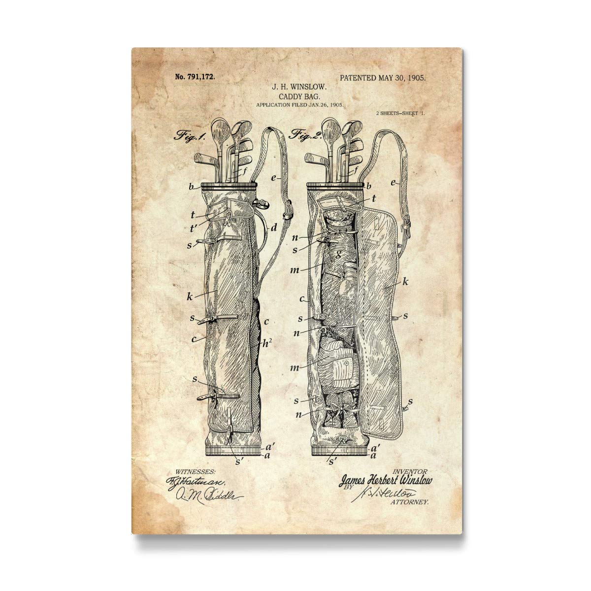 artboxONE Galerie-Print 30x20 cm Golf Caddie (Antik) hochwertiges Acrylglas auf Alu-Dibond Bild - Wandbild von Artkuu