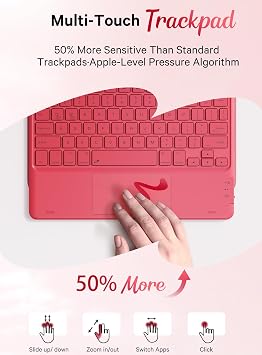 CHESONA for iPad 10th Generation Case with Keyboard, 7 Color Backlight, Multi-Touch Trackpad, Flip Stand Case with Pencil Holder, 2 Wireless Channels for iPad (A16) 11th/10th Gen (2025/2022), Red