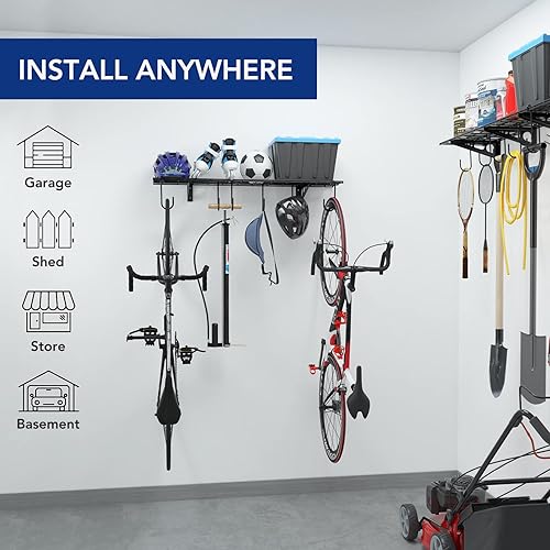 Miniatura 2 de FLEXIMOUNTS Shevling de pared de garaje 1 x 4 pies con 6 ganchos para bicicleta 1 paquete de sistema de organización de garaje con colgadores de