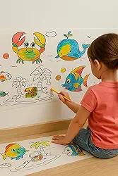 Rolo Papel Oceano Adesivo para Colorir Dia das Crianças Pintar 3 metros Desenho Presente Brinquedo para Bebe 2 anos