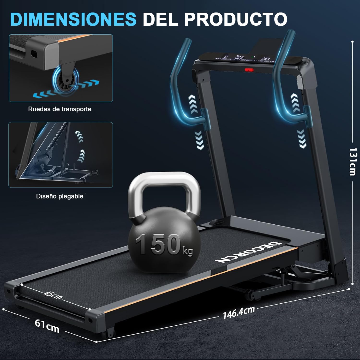 Cinta de Correr Plegable Profesional con App, Motor 4.5CV 16 km/h, Inclinación Automática 20 Niveles, Máquina de Correr para Gimnasio en Casa, Carga 150 kg, Bluetooth, Silenciosa, Pantalla LED