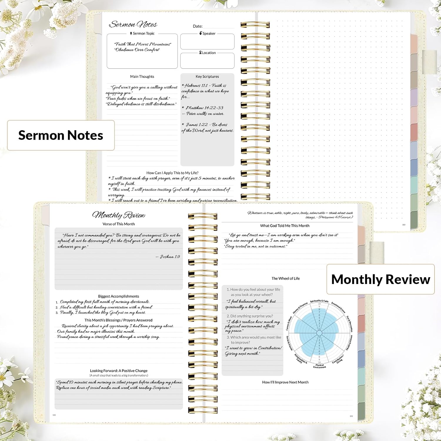 SUNEE Christian Planner - Undated 12 Month Bible Journal and Prayer Planner A5 Spiral Bound, Monthly & Weekly Christian Organizer Gifts for Women Men (Beige)