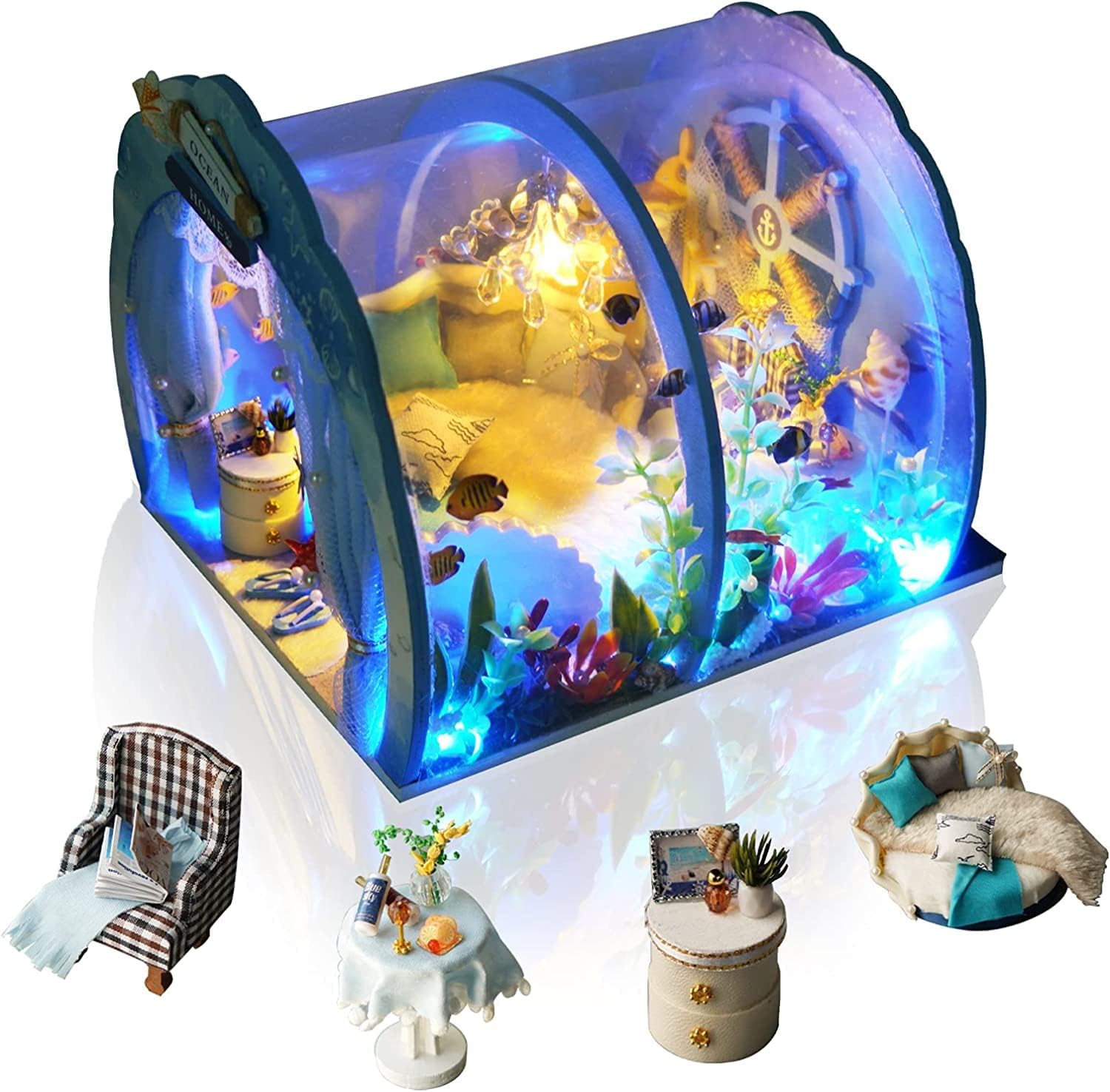 SYW DIY Miniature Dollhouse Kit with Miniature House Kit,Mini Ocean