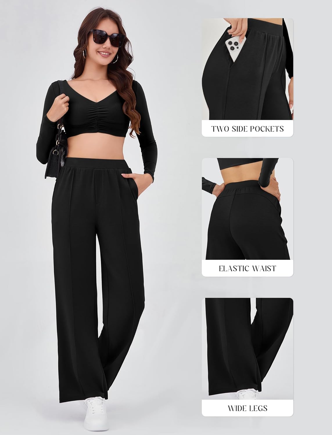 Gracyoga Women Wide Leg Casual Pants High Waisted Sweatpants Dress Pants Stretchy Work Pants Slacks Trousers with Pockets - Image 4