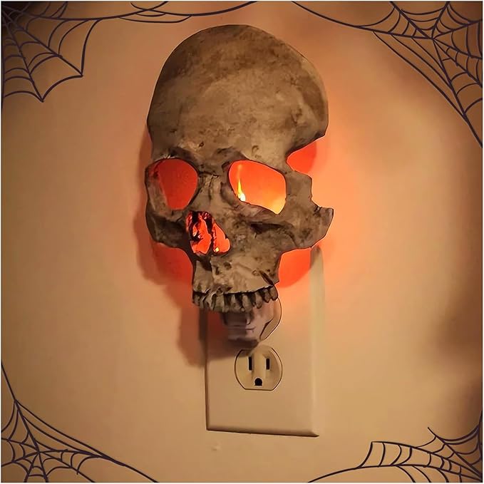Human Skull Light Night Light,Halloween Night Light,2023 New Halloween Skull Night Light,Halloween Horrible Light Decoration for Halloween Party and Home Decor (Grey)