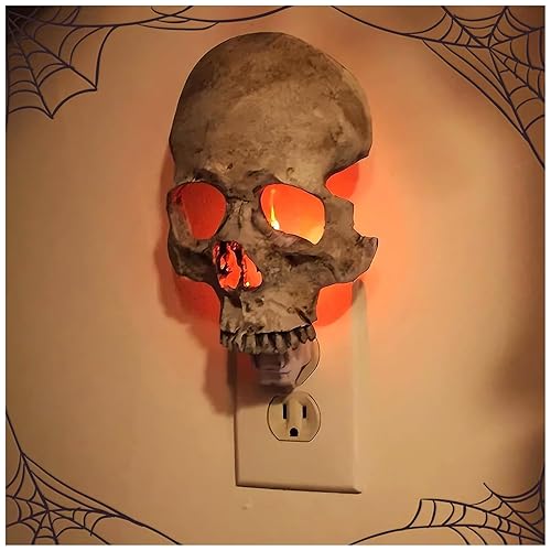 chefensty Human Skull Light Night Light,Halloween Night Light,2023 New Halloween Skull Night Light,Halloween Horrible Light Decoration for Halloween Party and Home Decor (Grey) - Gray