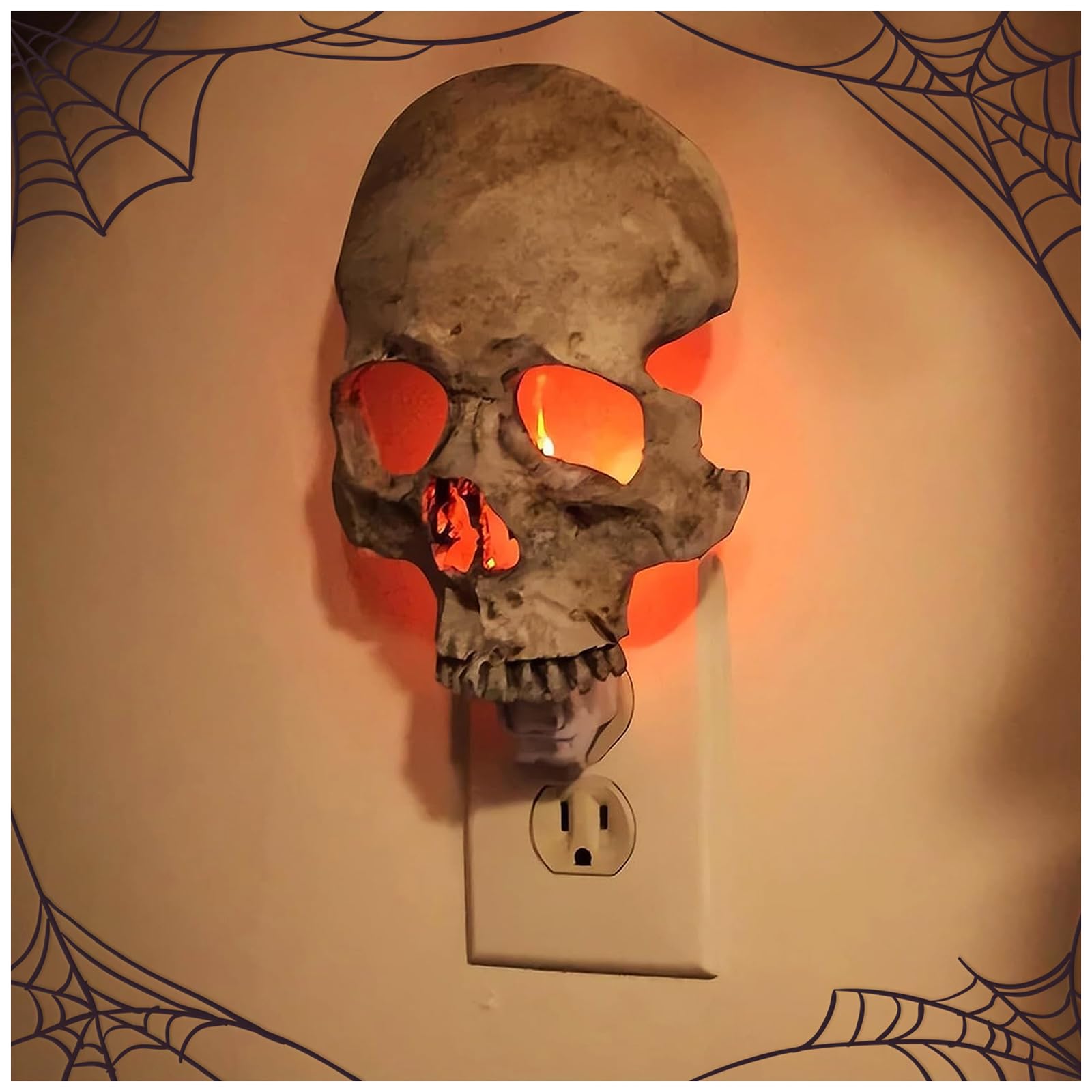 Human Skull Light Night Light,Halloween Night Light,2023 New Halloween Skull Night Light,Halloween Horrible Light Decoration for Halloween Party and Home Decor (Grey)