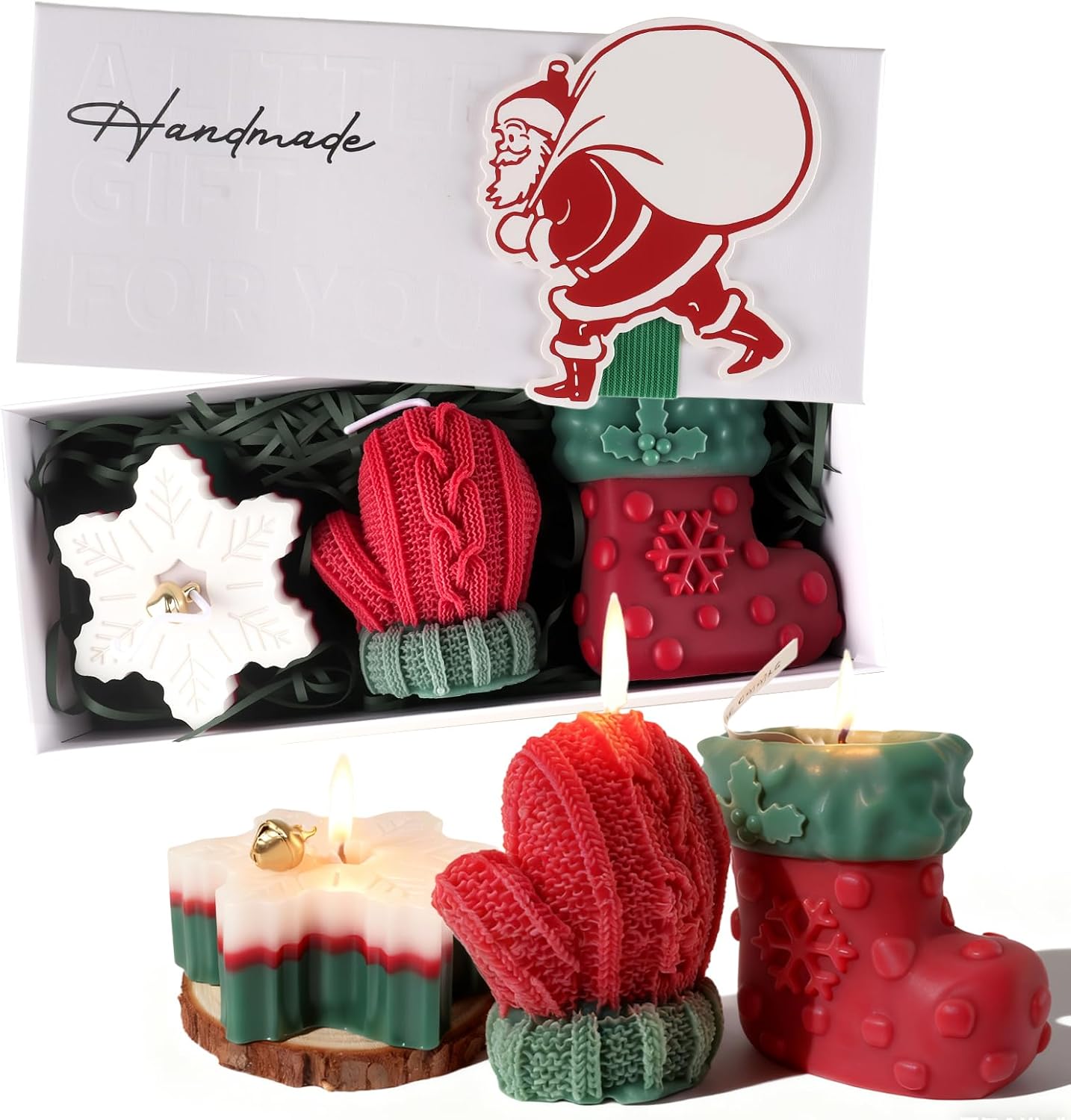 3 Pcs Christmas Candles Christmas Gifts for Women Men Scented Candle Snowflake Xmas Stocking Glove Candles with Gift Box Natural Soy Wax Candle for Home New Year Xmas Party Decor