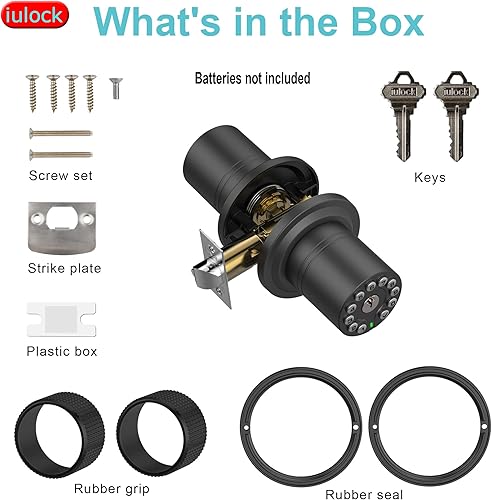 Miniatura 5 de Pomo de puerta inteligente con teclado y llave, cerradura de puerta de entrada sin llave con agarre de goma, bloqueo automático, 50 códigos de