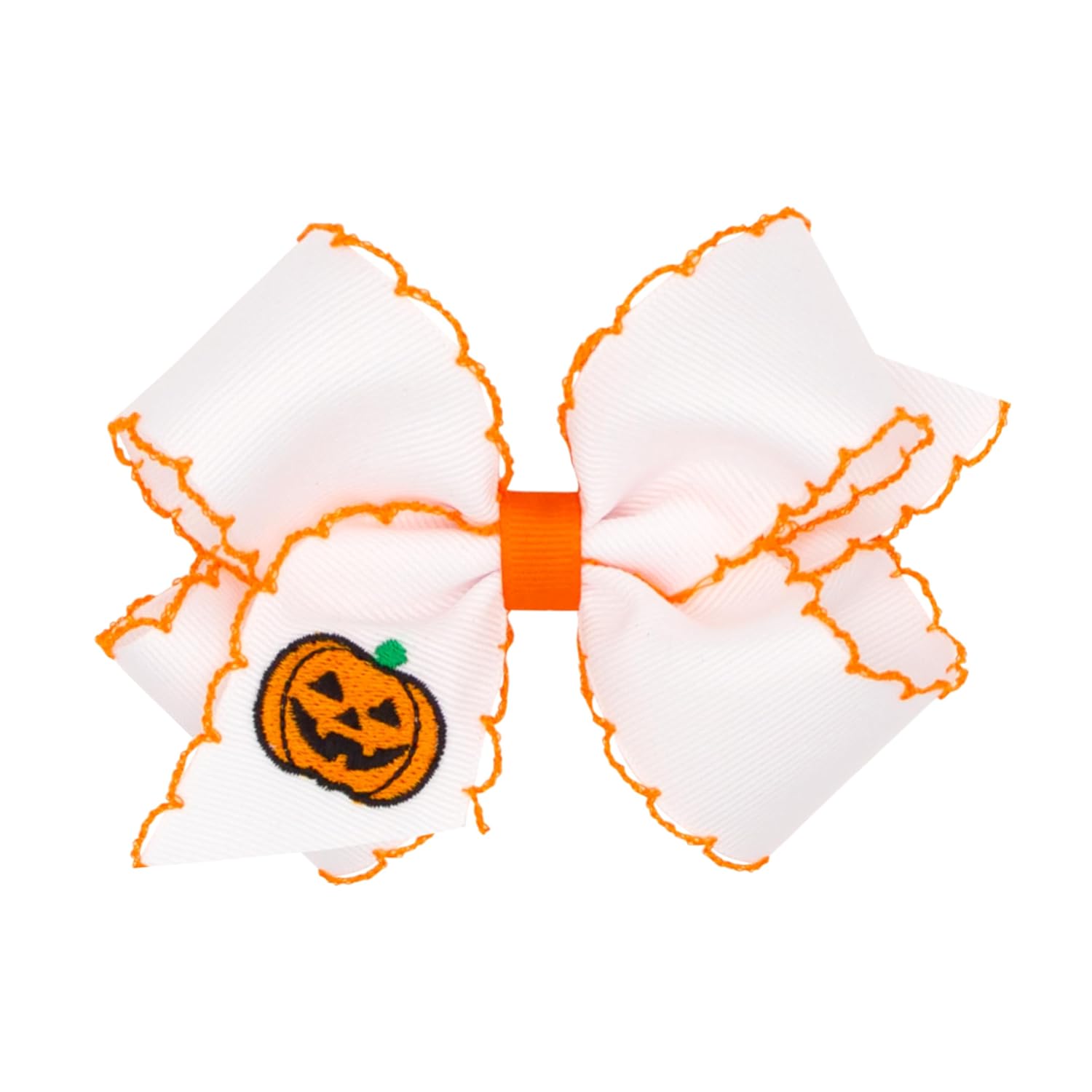 Wee Ones Girls' Toddler Halloween Ghost Moonstitch Edge Embroidered Hair Bow, King, Ghost