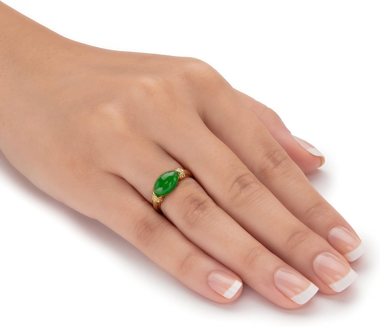 PalmBeach Yellow Gold-plated Sterling Silver Oval Shaped Genuine Green Jade Ring Sizes 6-10