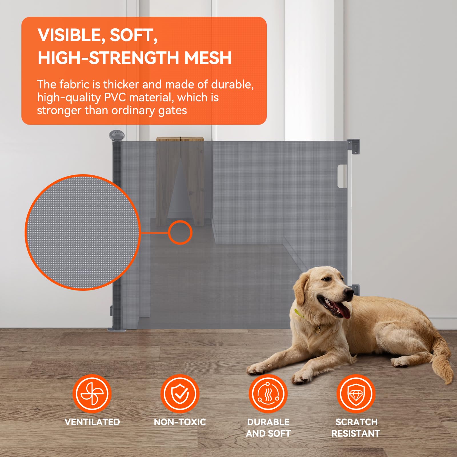 0-300cm Barrera de Seguridad Bebés Extensible, Apertura con Una Sola Mano | 87cm Altura Retractable Barrera de Seguridad para Escaleras, Puerta de Seguridad para Perros para Interiores, Exteriores Gris