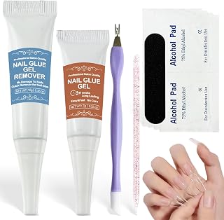 Women Nail Glue for Press Ons: No Need UV Lamp Long Lasting Semi Solid Glue with Remover for Fake Acrylic Nails - Clear Adhesive for Nail Enthusiast Beginners