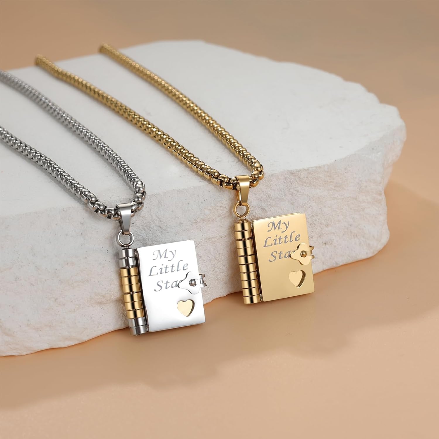 My Little Star Book Necklace: 6 Page Openable Stainless Steel Book Pendant Gifts for Daughter from Mom Dad Graduation Birthday Keepsake Jewelry - Image 5