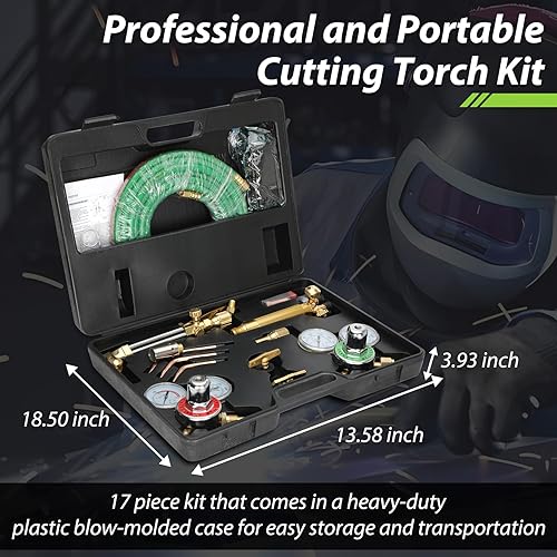 Miniatura 2 de Kit de soplete y soldadura de oxígeno y gas acetileno mejorado, kit de antorcha de corte portátil de 17 piezas con 3 varillas y 1 boquilla de corte,