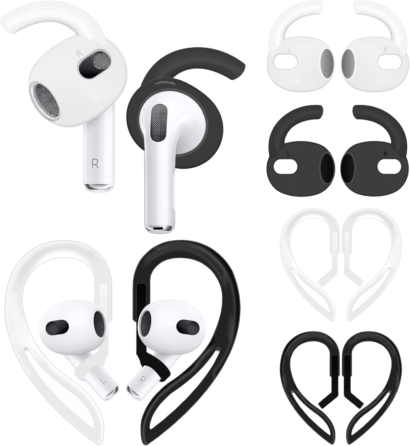 4 Pairs Anti Slip Kit Compatible with AirPods 3rd Gen, Silicone Sport Ear Hooks and 360° Rotation Adjustable Length Outdoor Earhooks Grip Ear Tips Wing Buds Holder for New AirPod 3-4X1 4 Pairs Anti Slip Kit Compatible with AirPods 3rd Gen, Silicone Sport Ear Hooks and 360° Rotation Adjustable Length Outdoor Earhooks Grip Ear Tips Wing Buds Holder for New AirPod 3-4X1