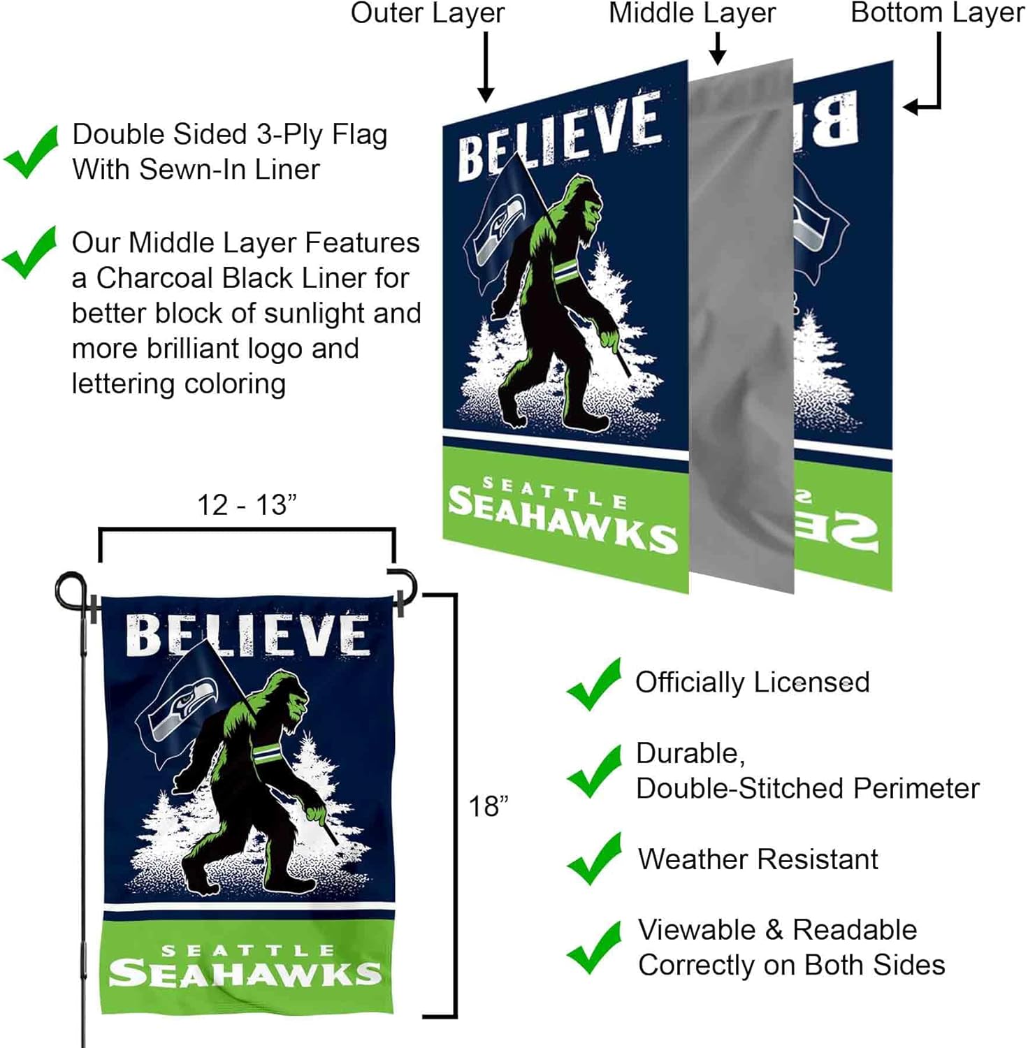 Seattle Seahawks Bigfoot Sasquatch Believe Yard Garden Banner Flag