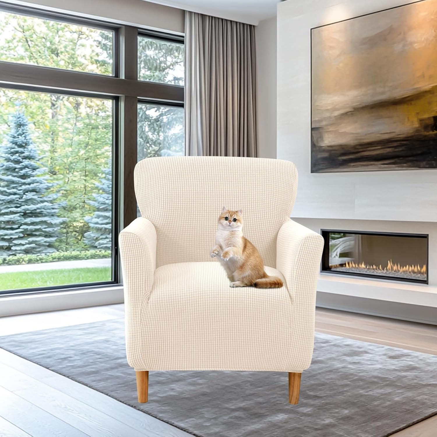 FUANGUI Banquet Armchair Slipcover Chair Covers with Arms Stretch Club Chair Slipcover Soft Armchair Sofa Covers Anti-Slip Furniture Protector for Dogs Pets Home Living Room Decor, 03