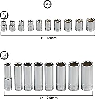 Vista 3 de K304 - Juego de llaves de vaso de combinación profunda, 3/8 pulgadas y 1/2 pulgadas, SAE/métrica, 45 piezas