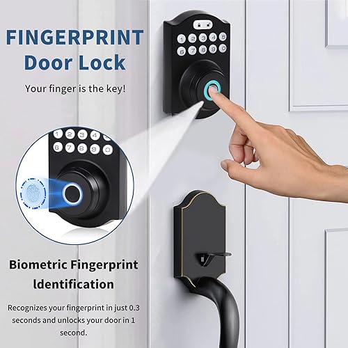 Miniatura 5 de YINGERGAO Fingerprint Door Lock, Keyless Entry Door Lock, Electronic Keypad Deadbolt with Keys, Biometric Smart Locks for Front Door, Auto Lock,