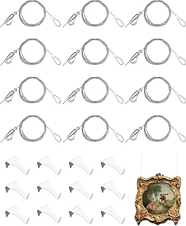 Picture Hanging Kit – Picture Rail Hooks with 12 of Each White Rail Hooks, 72 Inch Invisible Loop Cord, 12 Adjustable Hooks – Stainless Steel Picture Molding Hangers Nylon and Steel Cable