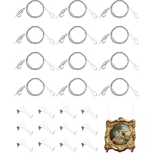 Picture Hanging Kit Picture Rail Hooks with 12 of Each White Rail Hooks, 72 Inch Invisible Loop Cord, 12 Adjustable Hooks Stainless Steel Picture Molding Hangers Nylon and Steel Cable