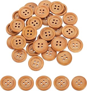 sourcing map 50 botones de madera, 20 mm (13/16 pulgadas) 4 agujeros redondos de madera para coser manualidades, manualidades, ropa, color amarillo terroso