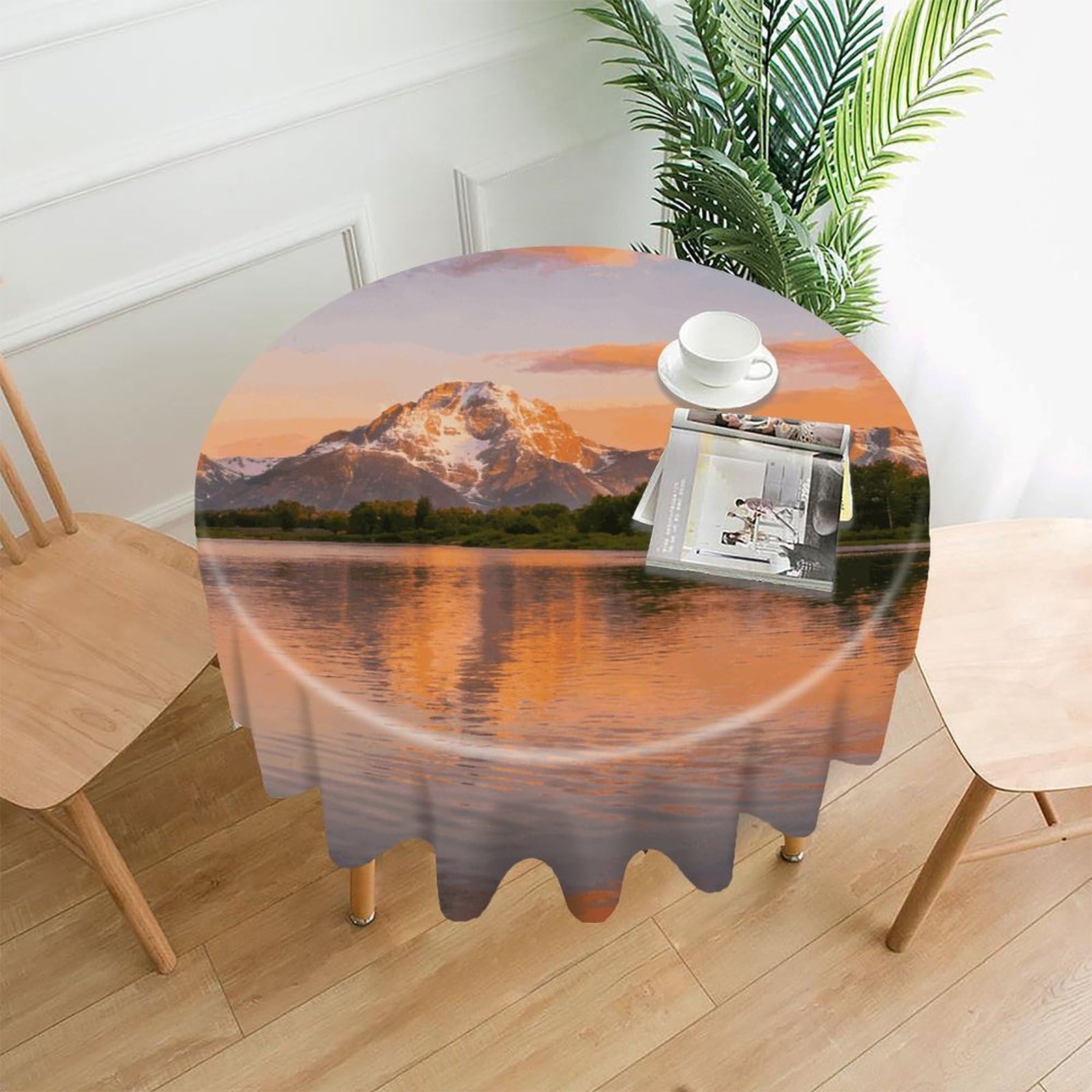 LZQPOEAS Landscape Tablecloth Easy to Clean Polyester Round Table Cover Washable Round Table Cloth Wrinkle-Free Circle Decoration Tablecloth for Kitchen and Dining Room 60"