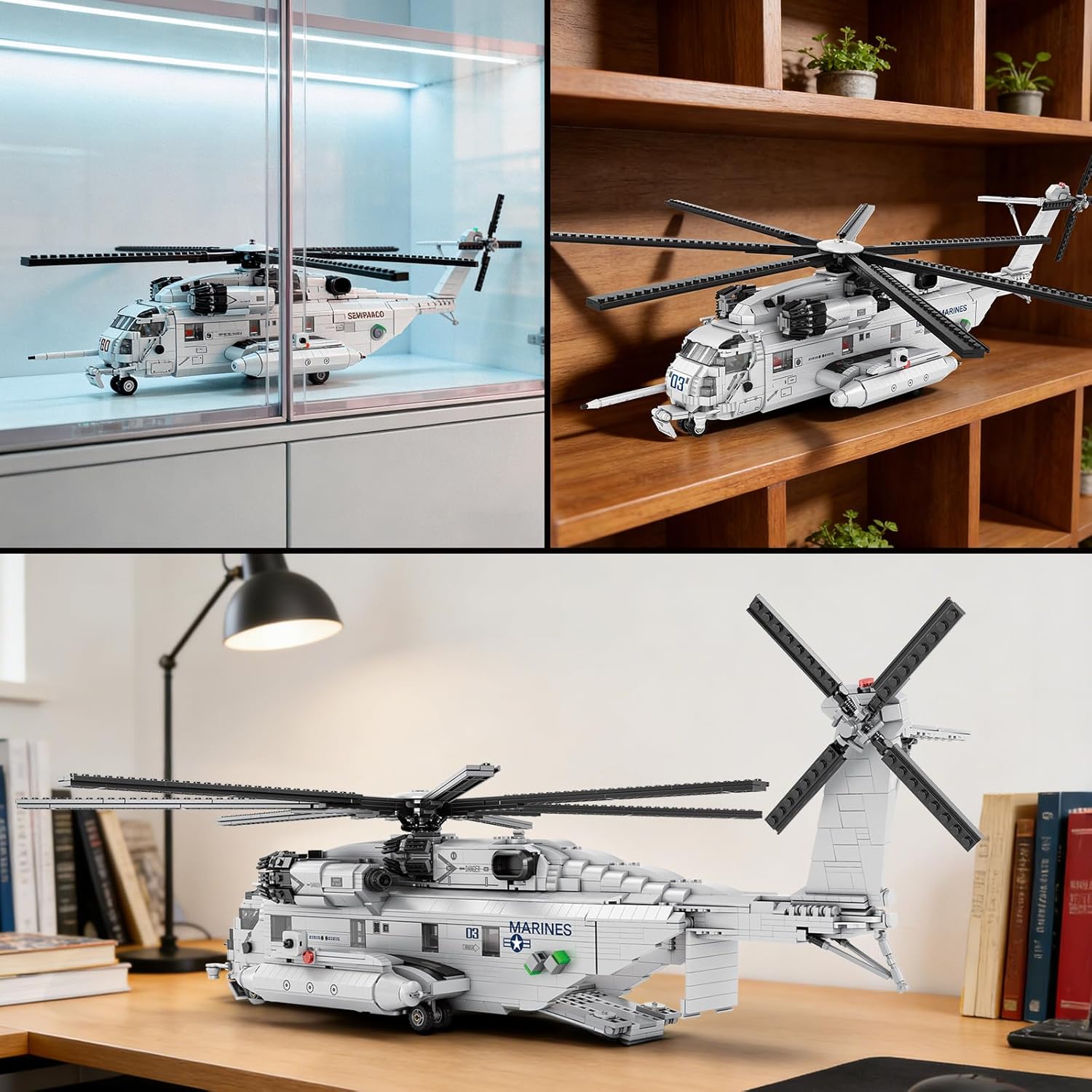 Reobrix Helicopter Building Set for Adults, CH-53 Transport Helicopter Model Kit 33037, Military Airplane Toy, Collectible Aircraft Model for Home Office Decor, Ideal Gift for Adults and Military Fans