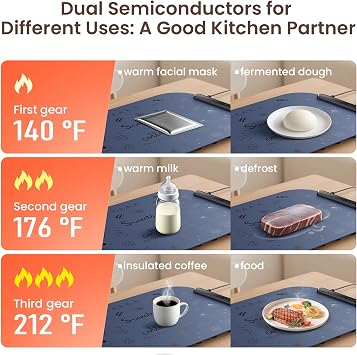 Electric Food Heating Mat, 61x40 cm Warming Tray for Buffets with 3 Temperature Settings, Food Warmers for the Table, Home, Camping and Gatherings
