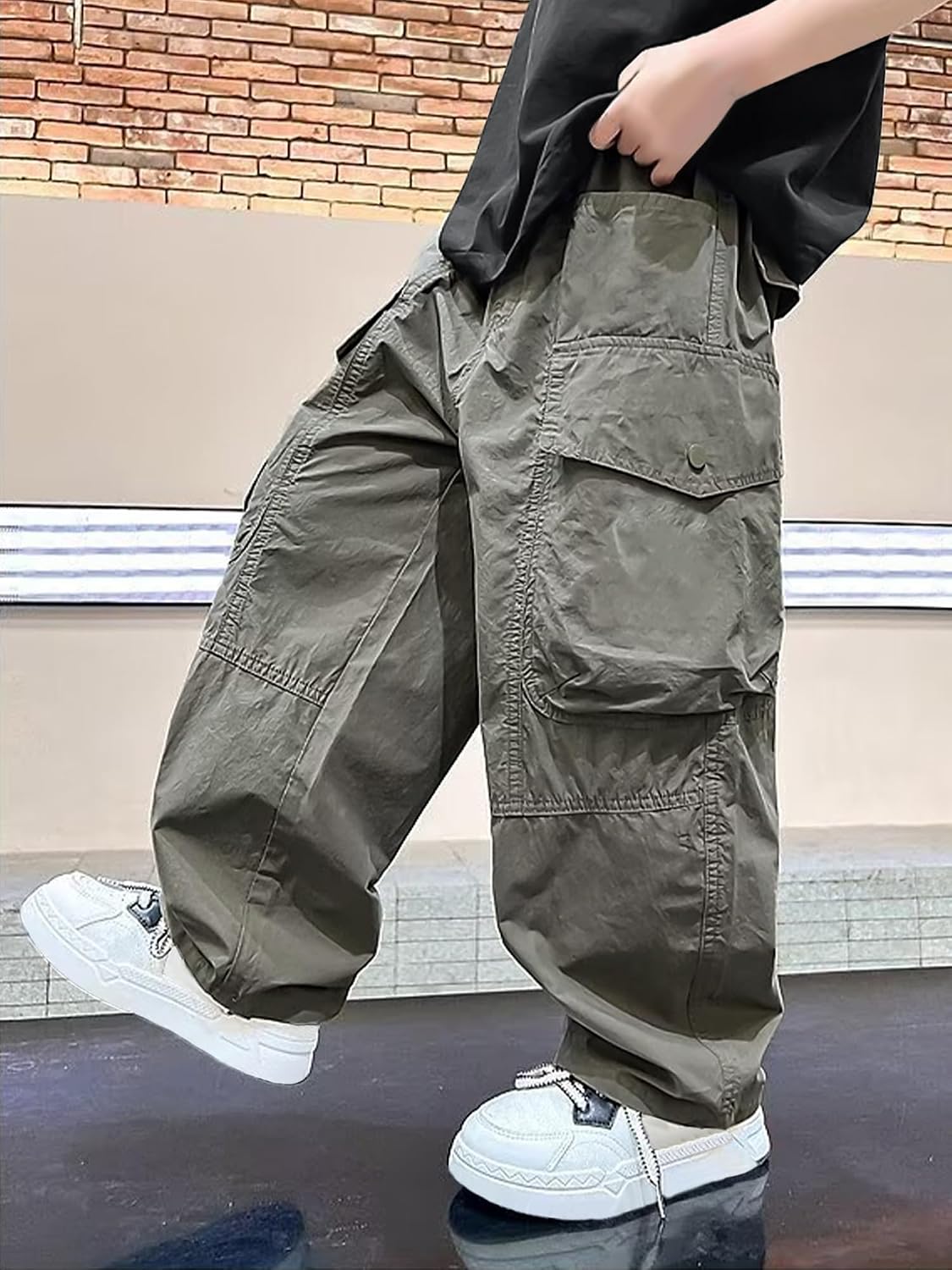 Boys Baggy Cargo Pants Elastic Waist Kids Pants 6-12 Years
