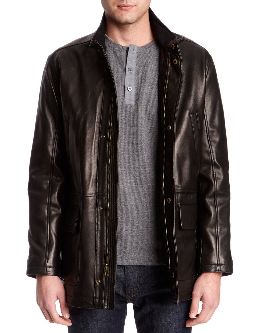 Cole Haan Men's Smooth Lamb Leather Car Coat