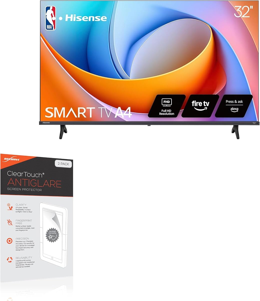 BoxWave Screen Protector Compatible with HiSense Class A4 Series Full HD Fire TV Model 32A4NF (32 in) - ClearTouch Anti-Glare (2-Pack), Anti-Fingerprint Matte Film Skin
