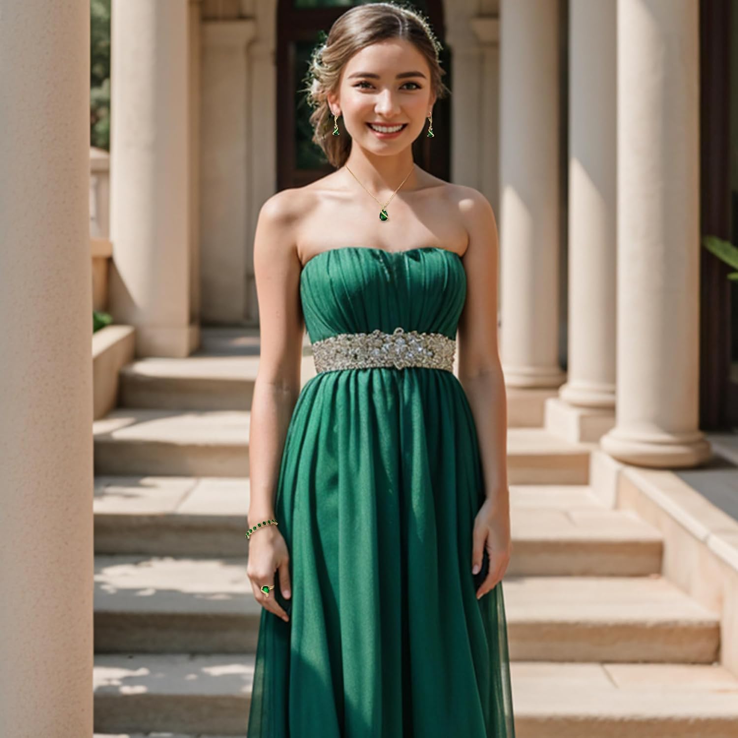 BriLove Jewelry Set for Bride, Sparkling Water Drop Cubic Zirconia Crystal Pendant Necklace Leverback Earrings Tennis Bracelet Adjustable Ring Gift for Wedding/Birthday/Mother's Day/Christmas - Image 2