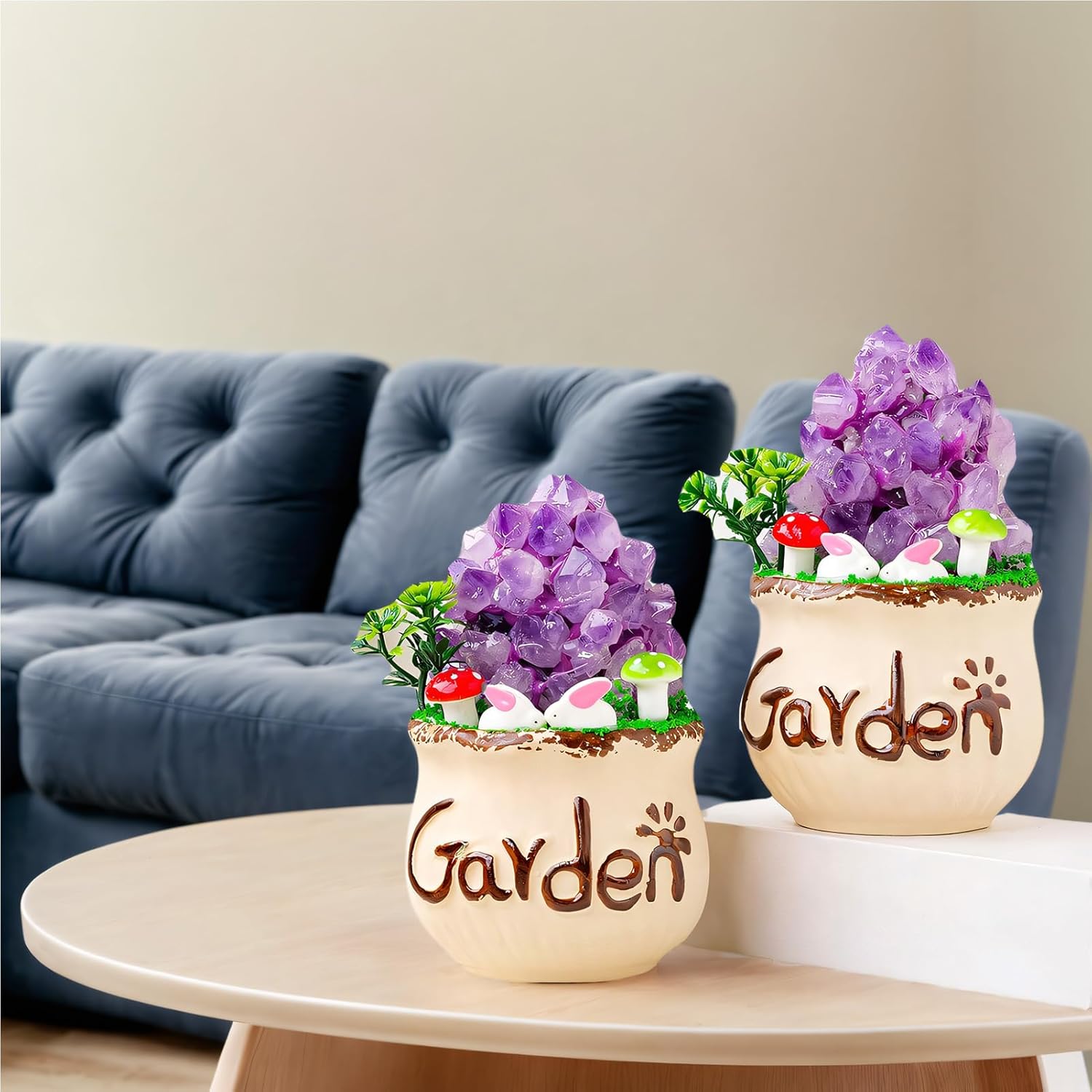 Feng Shui Modern Natural Amethyst Cluster Bonsai Crystal Decor, Crystal Healing Unique Home Office Desk Decoration for Women, Handmade Trinkets for Shelf Decor