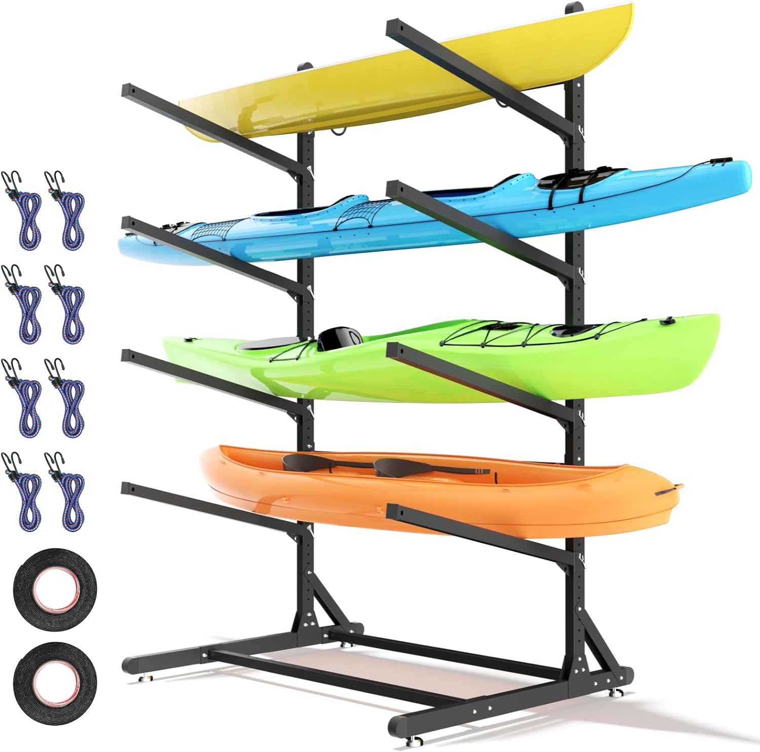 RDCMKL Freestanding Kayak Storage Rack, Heavy Duty Adjustable Stand for Kayaks, SUPs, Paddleboards, Canoes, Weatherproof