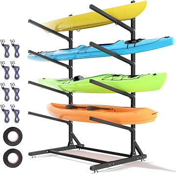 RDCMKL Freestanding Kayak Storage Rack, Heavy Duty Adjustable Stand for Kayaks, SUPs, Paddleboards, Canoes, Weatherproof