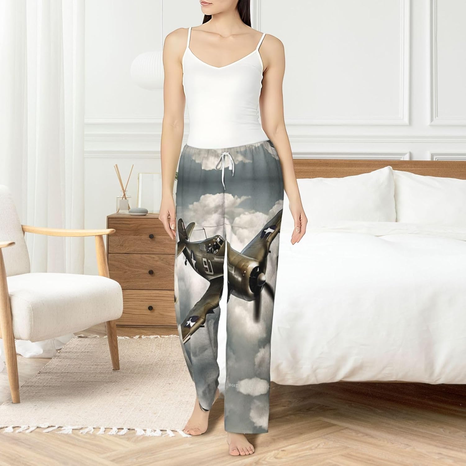 World War 2 Aircraft Airplane Print Cozy Christmas Pajama Pants,Flannel Pajama Bottoms,Cater To Various Body Types